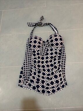 Merona Navy and White Geometric Halter Swim top